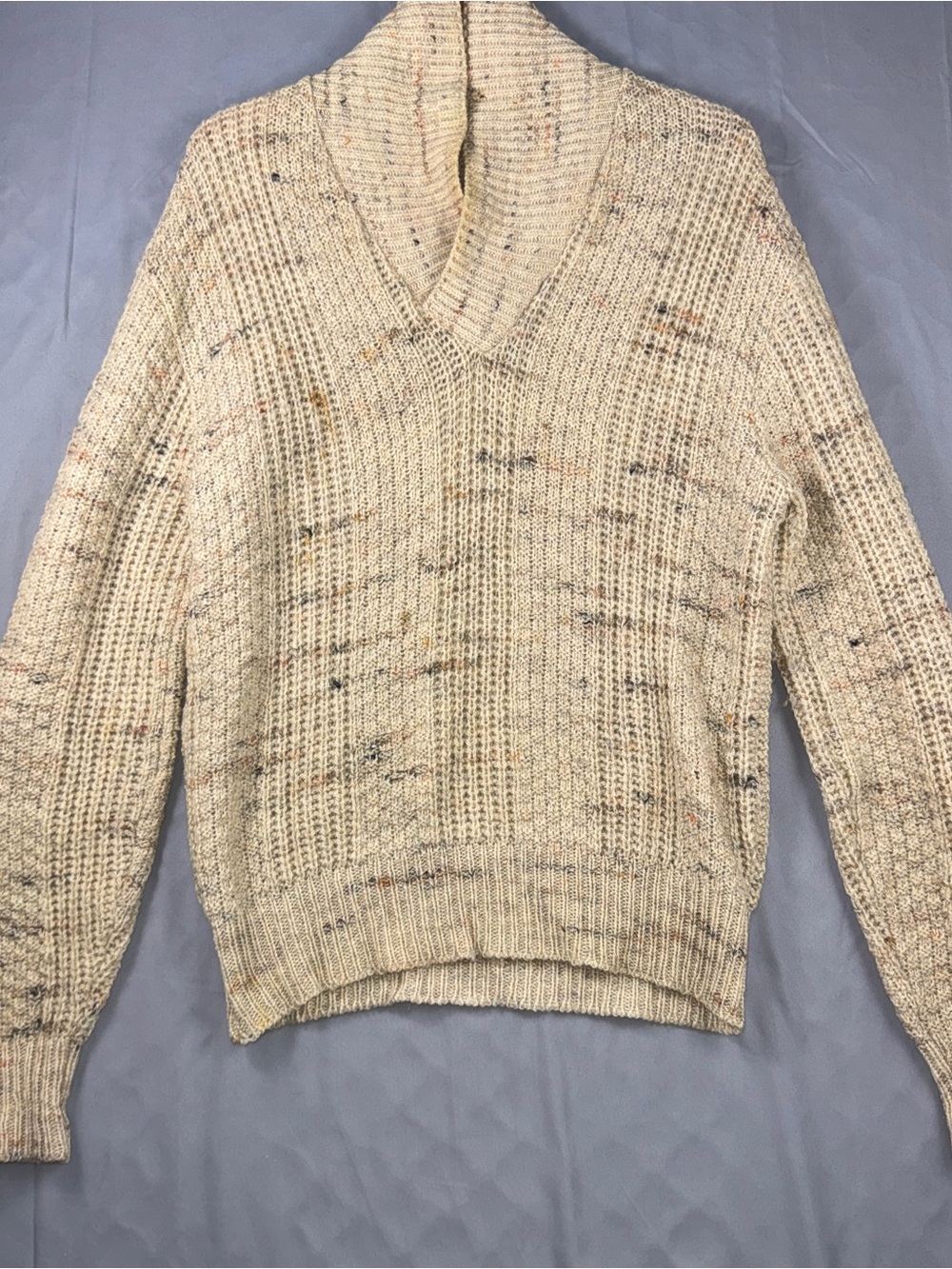 Vintage Pendleton Sweater Mens Large Beige Wool Shawl Collar Knit Pullover USA